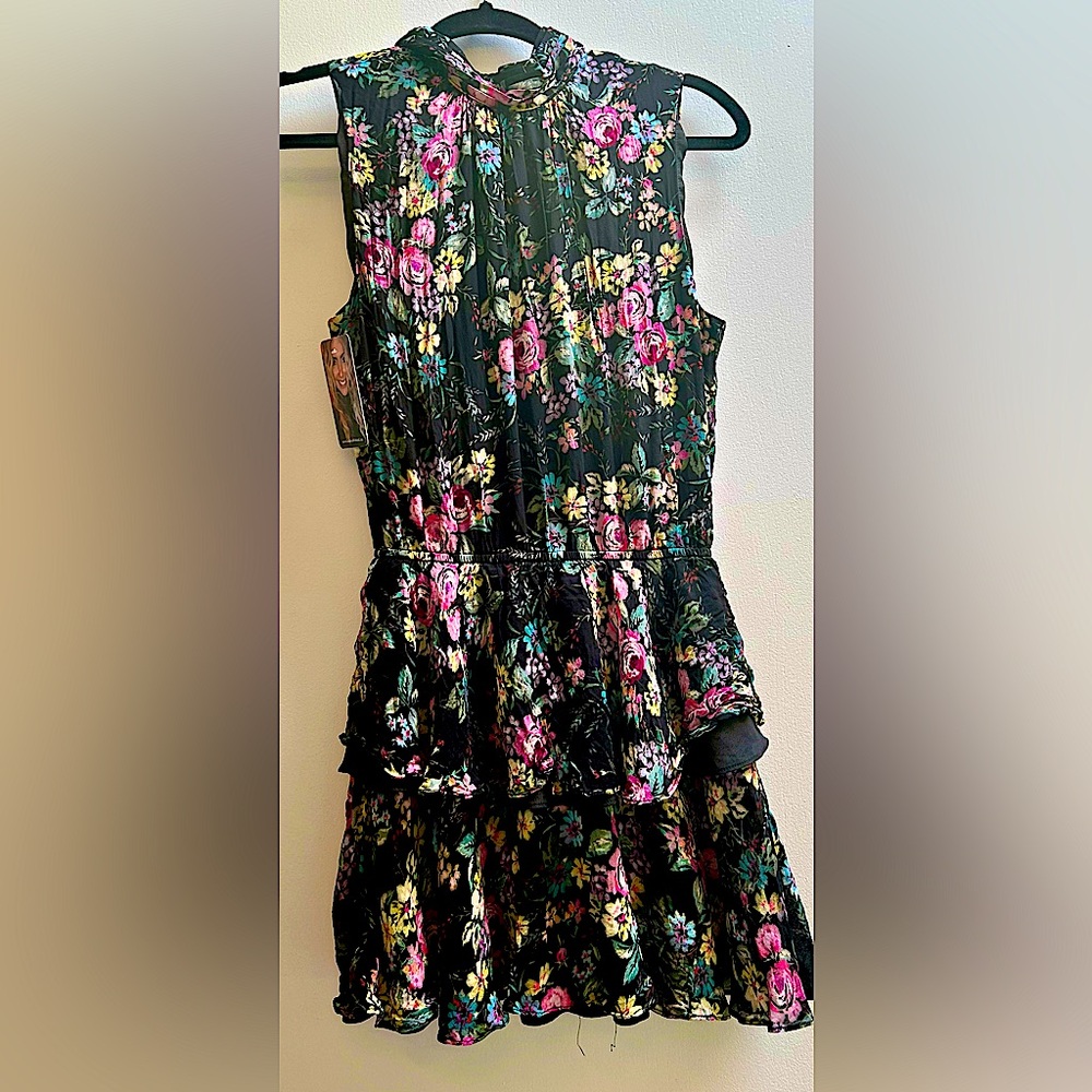 YUMI KIM New York Black floral Ruffle Mini Dress